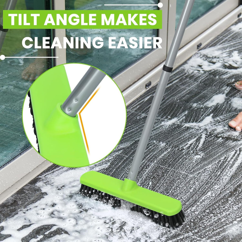 Floor Scrub Brush with Long Handle, Stiff Bristle Deck Scrubber Brush for Cleaning Tile Shower Patio Garage Kitchen Pool