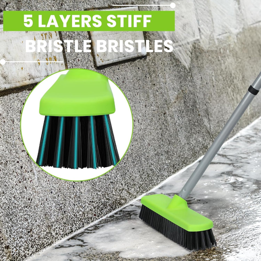 Floor Scrub Brush with Long Handle, Stiff Bristle Deck Scrubber Brush for Cleaning Tile Shower Patio Garage Kitchen Pool