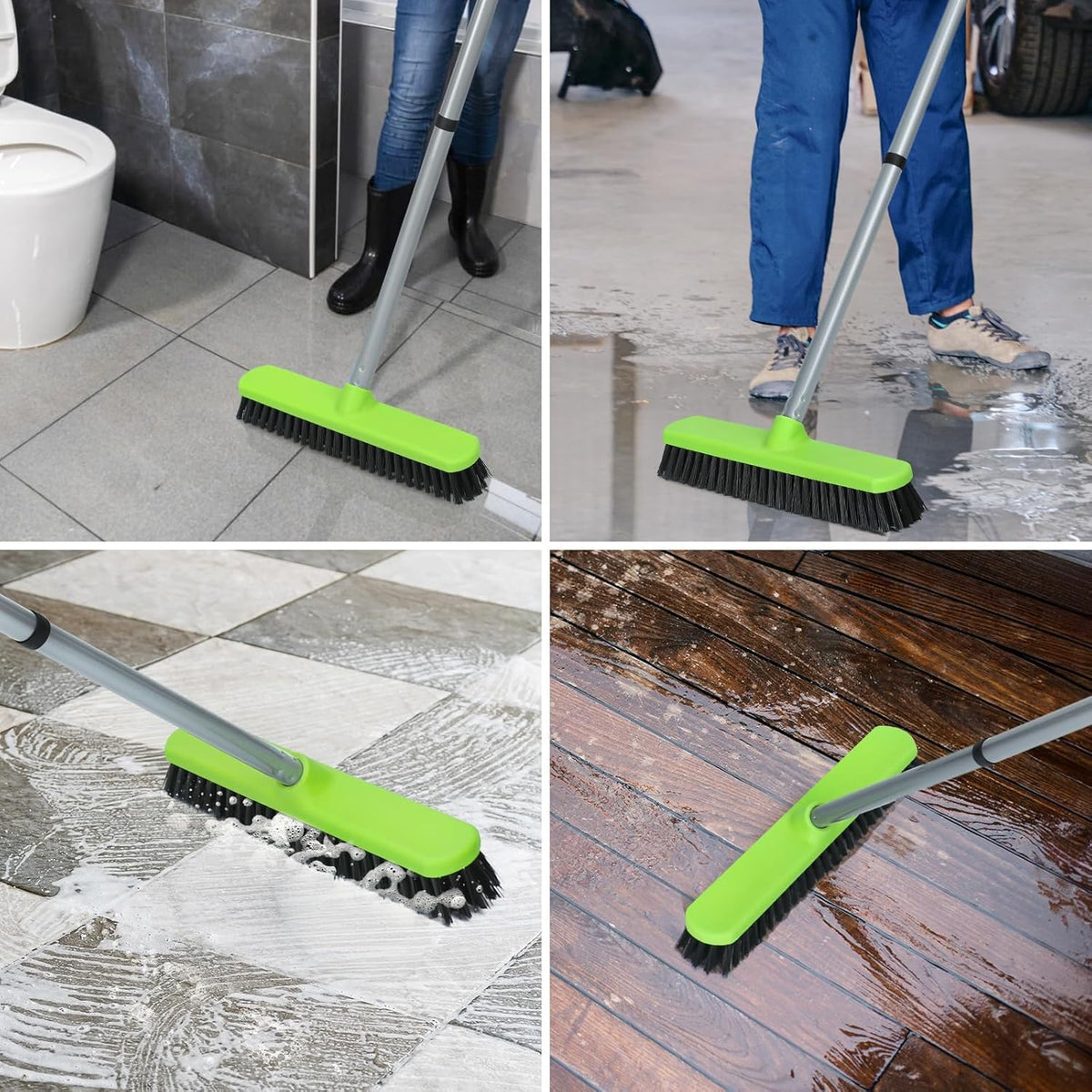 Floor Scrub Brush with Long Handle, Stiff Bristle Deck Scrubber Brush for Cleaning Tile Shower Patio Garage Kitchen Pool