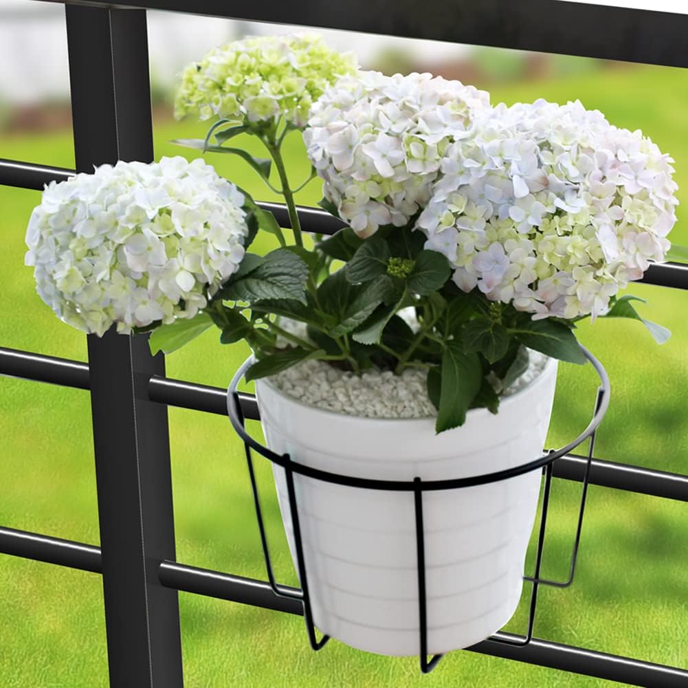 TreeLen 3Pack 10inch Railing Planters Outdoor Balcony Hanging Baskets for Plants Fence Planters Metal Potted Stand Indoor Porch Railing Planters Flower Pot Holder