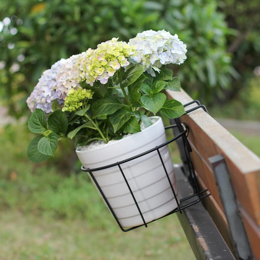 TreeLen 3Pack 10inch Railing Planters Outdoor Balcony Hanging Baskets for Plants Fence Planters Metal Potted Stand Indoor Porch Railing Planters Flower Pot Holder