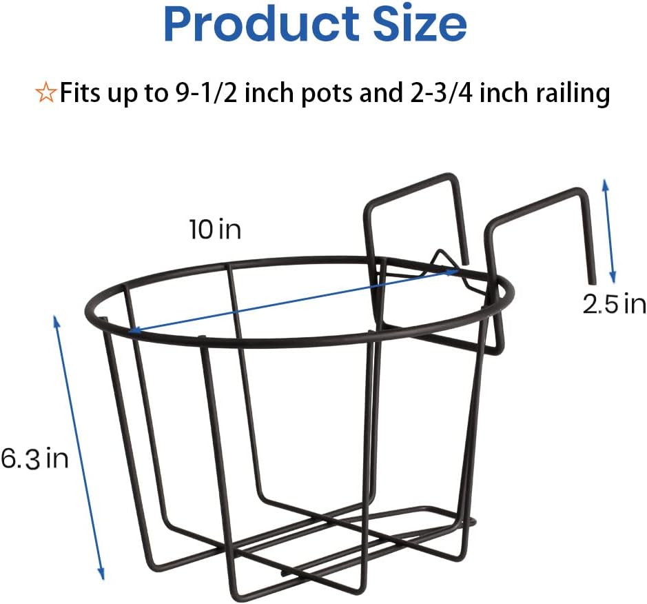 TreeLen 3Pack 10inch Railing Planters Outdoor Balcony Hanging Baskets for Plants Fence Planters Metal Potted Stand Indoor Porch Railing Planters Flower Pot Holder