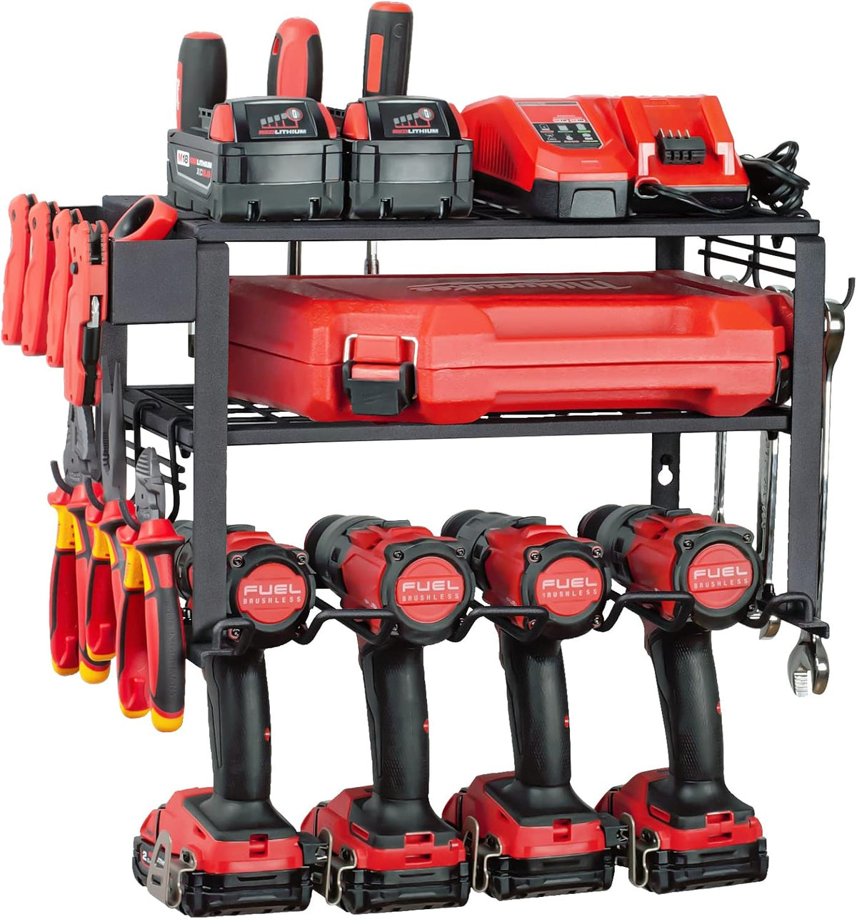 TreeLen Power Tool Organizer Wall Mount, Power Tool Holder 3 Layers Heavy Duty Drill Holder Suitable for Garage, Workshop and Warehouse