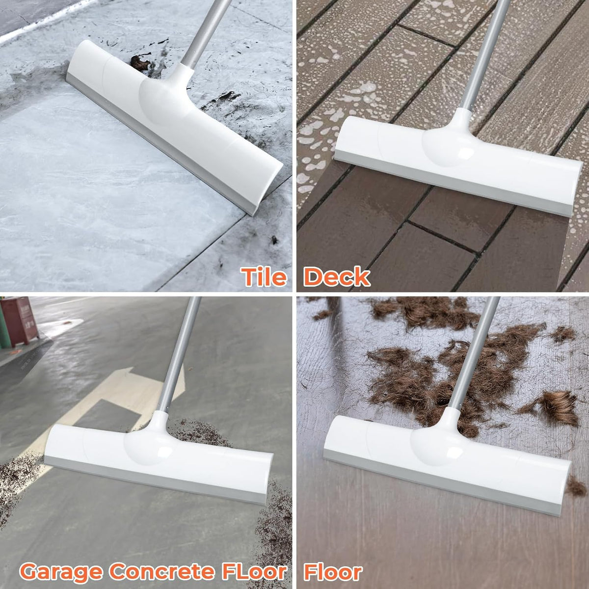 Floor Squeegee 50" Long Handle Rubber Squeegee Broom for Garage Concrete Shower Tile Pet Hair Deck Heavy Duty Floor Wiper Water Squeegee