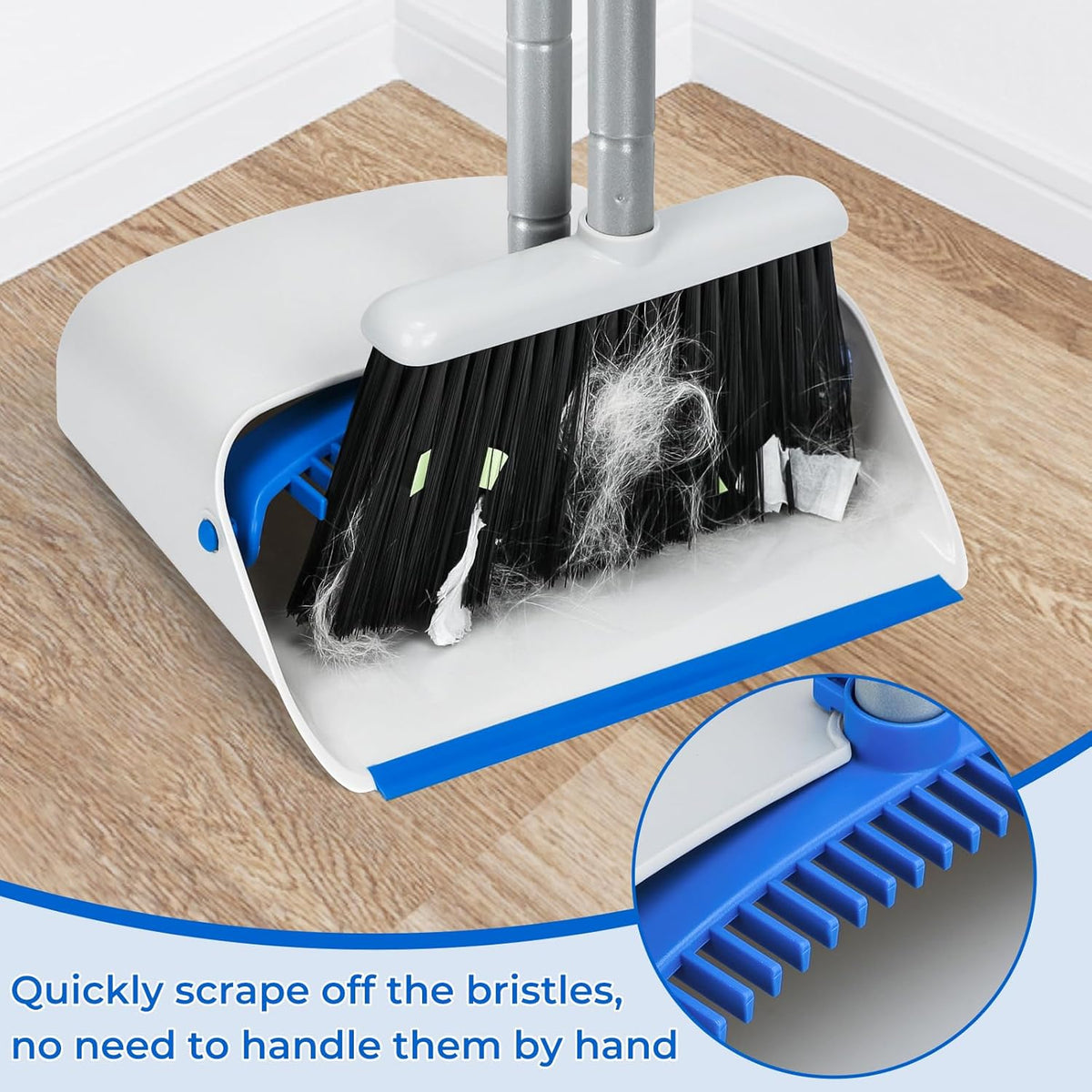 Broom with Dustpan Combo Set, 52" Upright Dust Pans with Long Handle Angle Broom for Home Kitchen Room Office Lobby Cleaning Gray