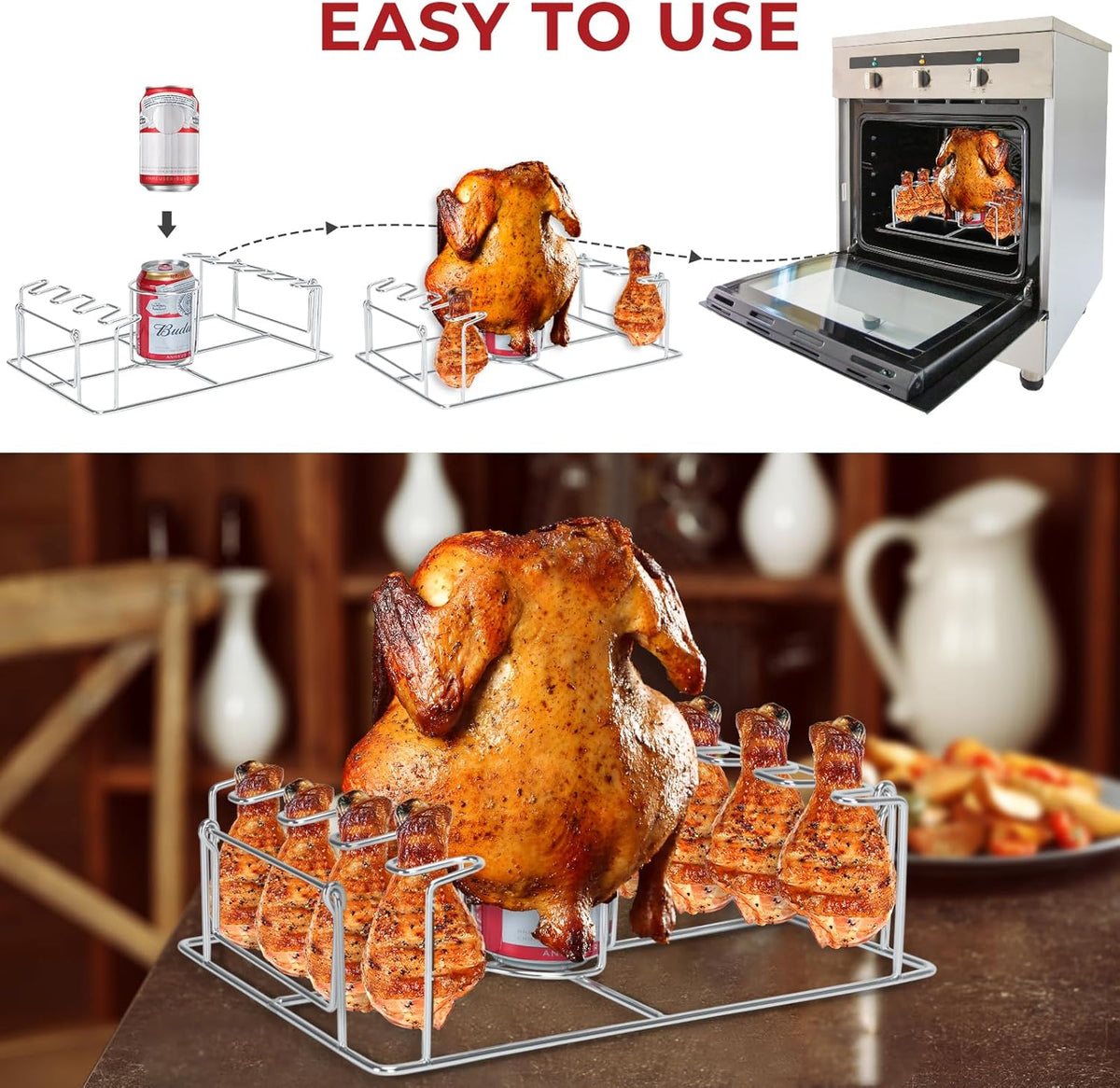 Beer Can Chicken Holder 2in1 Chicken Wing/Leg Rack for Smoker,Oven,Grill,Roasting Rack