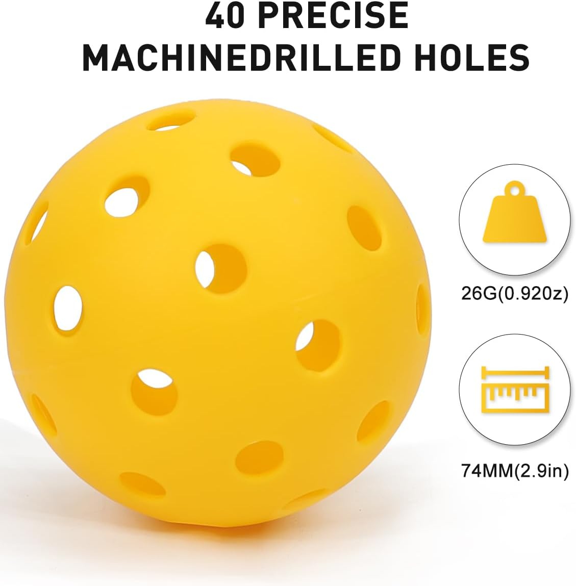 Pickleball Balls,12-Pack 40 Holes Outdoor Pickleball Balls Indoor Pickleballs Play High Elasticity for Beginners Professional All Skill Levels