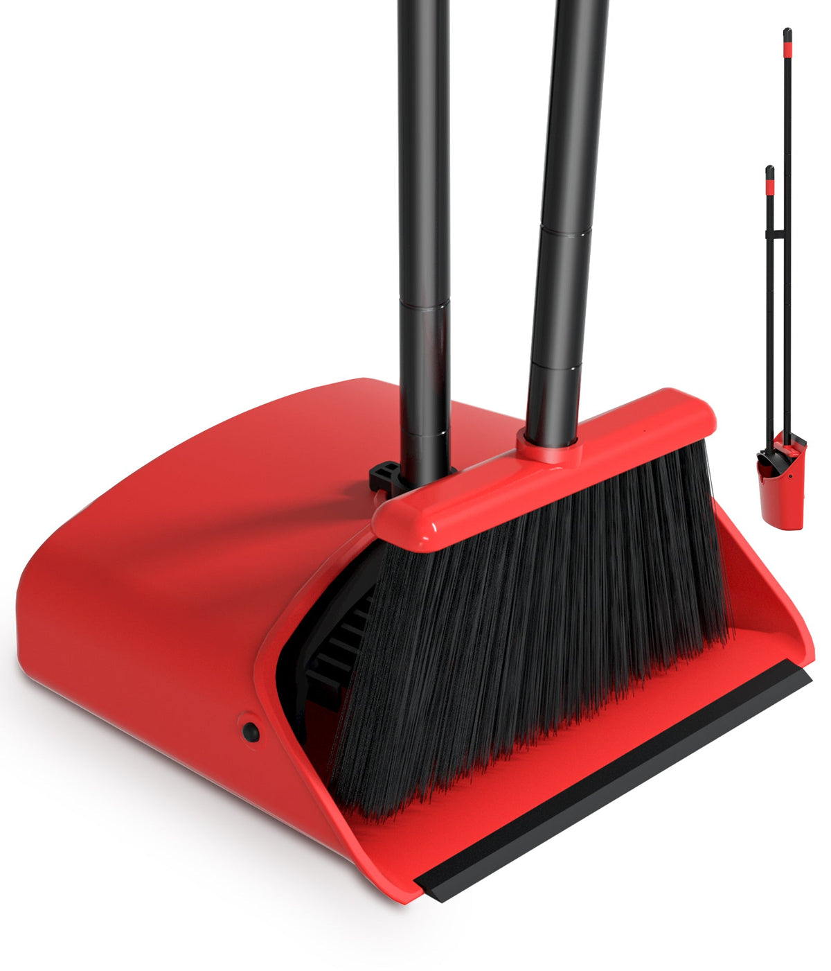 SONCAL Broom and Dustpan Set，Extendable 52" Brooms for Sweeping Indoor Broom with Dustpan Combo Set for Home Kitchen Office Lobby Floor Standing Dust Pan-Red&Black