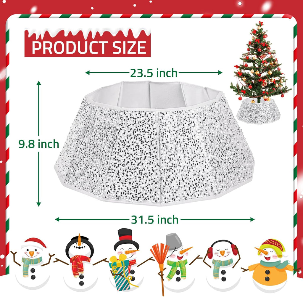 Sequin Christmas Tree Collar 31.5inch,Tree Skirt for Halloween Christmas Decoration 12-Sided Xmas Tree Base Cover(Silver)