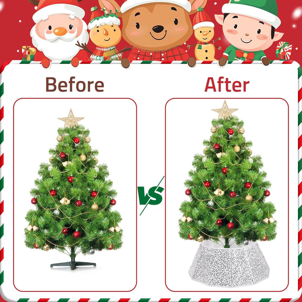 Sequin Christmas Tree Collar 31.5inch,Tree Skirt for Halloween Christmas Decoration 12-Sided Xmas Tree Base Cover(Silver)