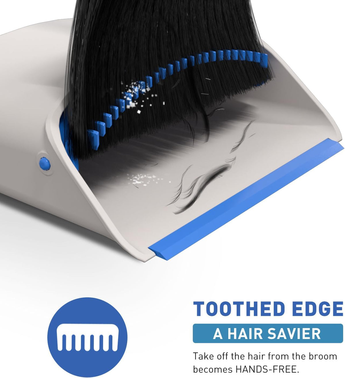 Broom and Dustpan Set，Broom with Dustpan Combo Set, Stand up Dust Pans with Long Handle-Blue