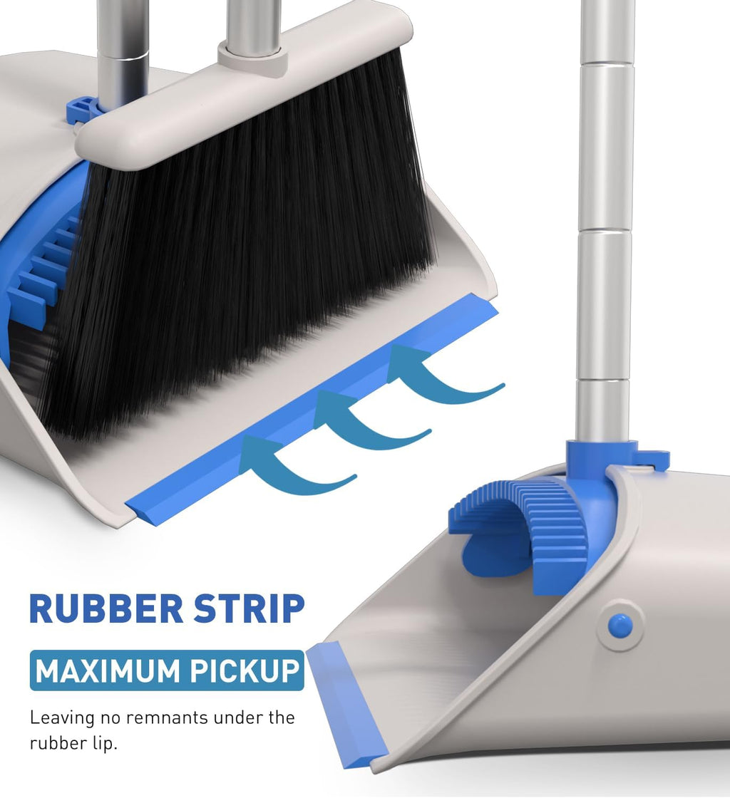 Broom and Dustpan Set，Broom with Dustpan Combo Set, Stand up Dust Pans with Long Handle-Blue