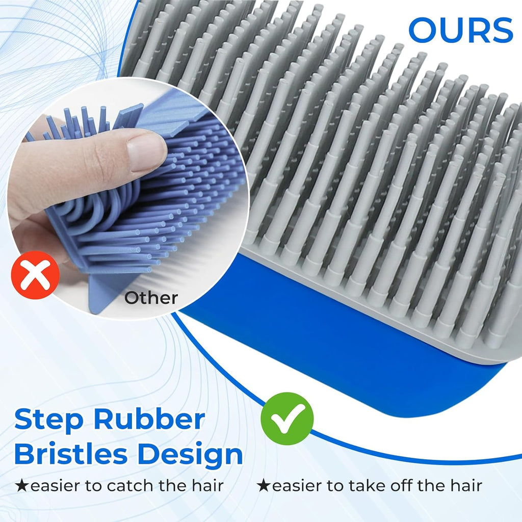 Hair Removal Broom for Fur Remover Pet Hair Rubber Broom Carpet Rake Silicone Floor Brushes with Squeegee-Blue