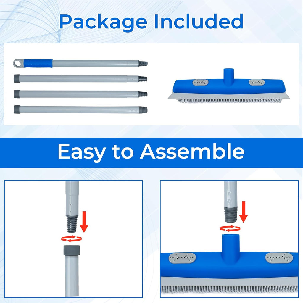 Hair Removal Broom for Fur Remover Pet Hair Rubber Broom Carpet Rake Silicone Floor Brushes with Squeegee-Blue