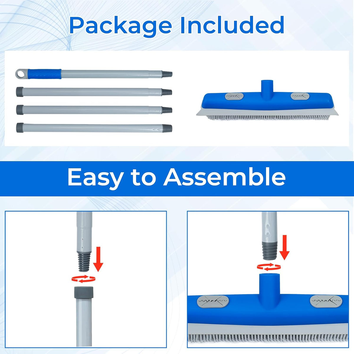 Hair Removal Broom for Fur Remover Pet Hair Rubber Broom Carpet Rake Silicone Floor Brushes with Squeegee-Blue