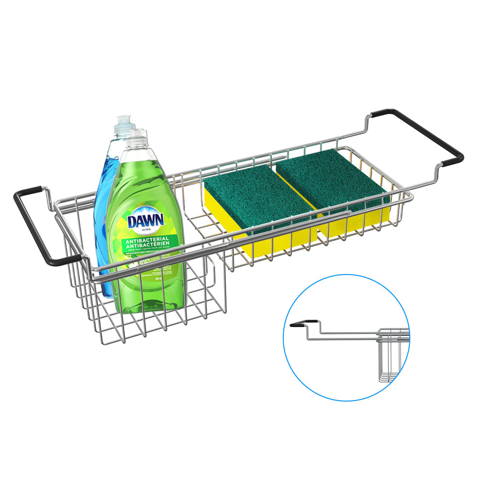 Sink Caddy Sponge Holder Sponge Organizer Caddy Rag Detergent Brush Dishwashing Liquid Rack Expandable 14-3/4" to 20" Stainless Steel