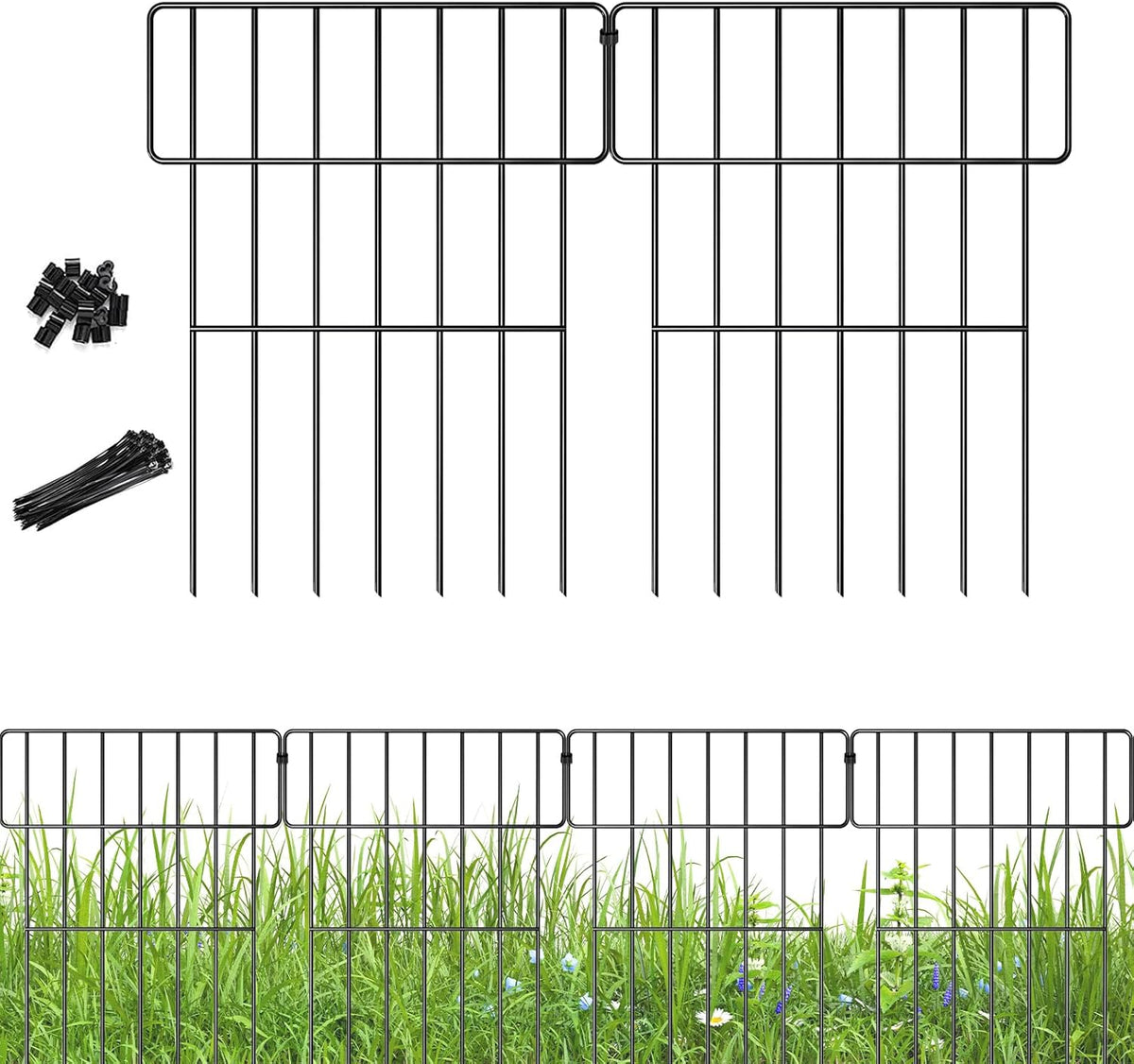 Garden Fencing Animal Barrier，8 Pack No Dig Fence Outdoor for Dog and Rabbit, Rustproof Fences Panels Defense Borders for Yard, Flower Bed, Landscaping