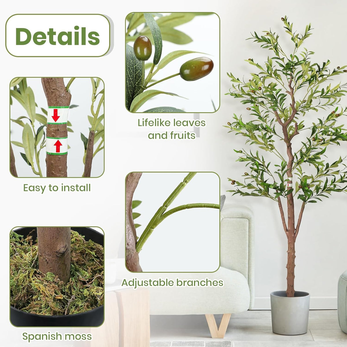 Artificial Olive Trees for Home Decor Indoor 6ft (798 Leaves, 48fruits) Tall Fake Silk Plants Large Faux Plant Tree for Office