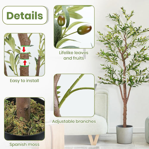 Artificial Olive Trees for Home Decor Indoor 6ft (798 Leaves, 48fruits) Tall Fake Silk Plants Large Faux Plant Tree for Office