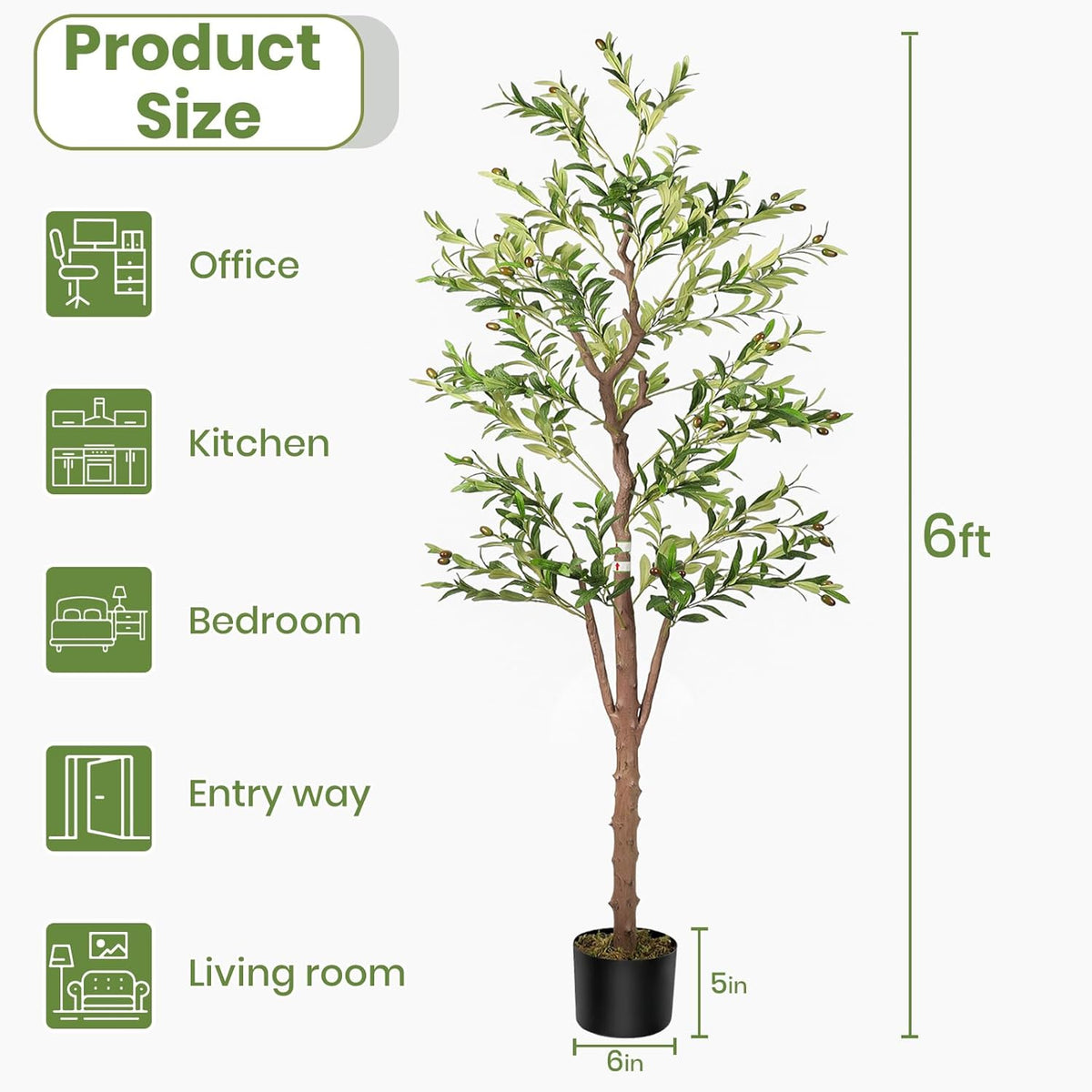 Artificial Olive Trees for Home Decor Indoor 6ft (798 Leaves, 48fruits) Tall Fake Silk Plants Large Faux Plant Tree for Office