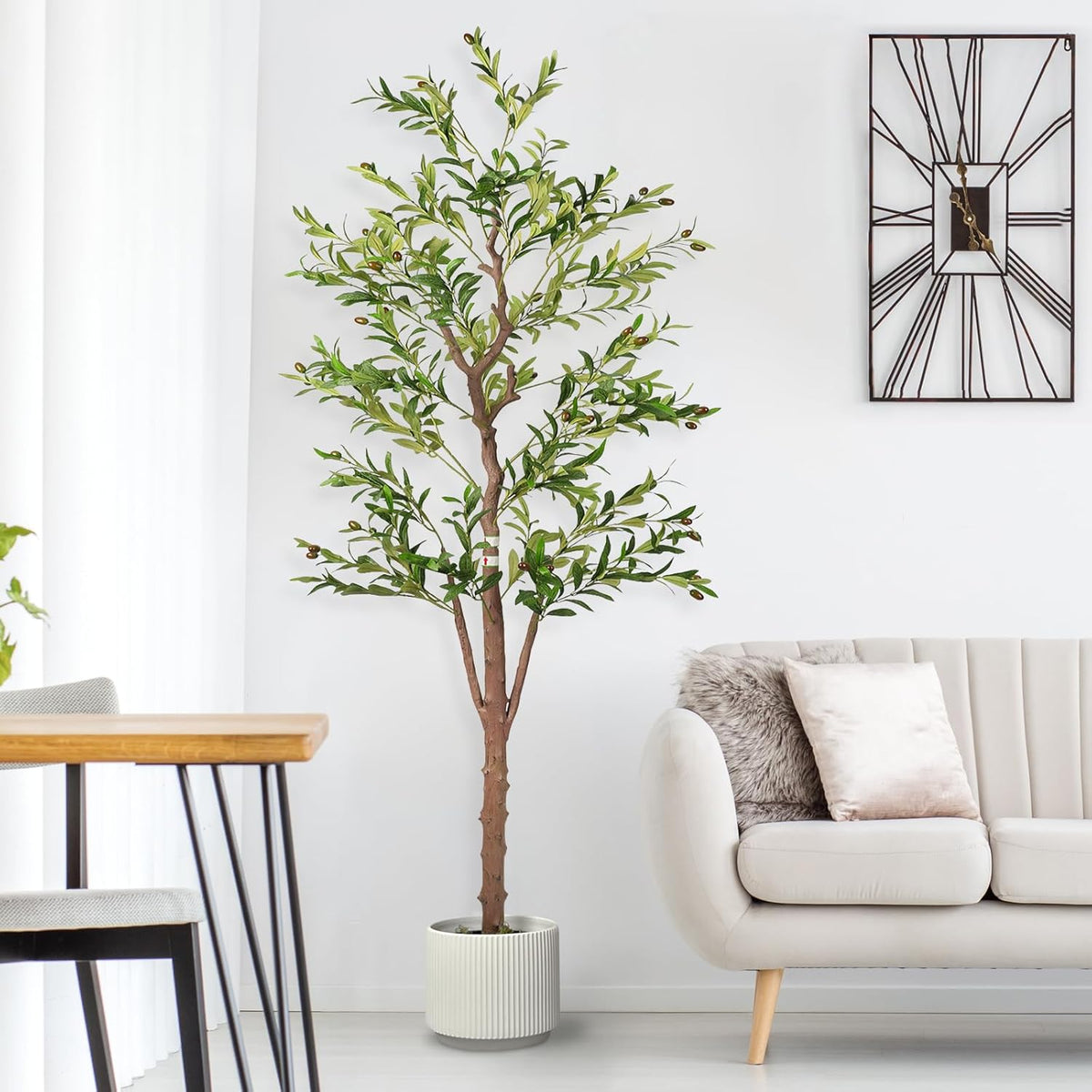 Artificial Olive Trees for Home Decor Indoor 6ft (798 Leaves, 48fruits) Tall Fake Silk Plants Large Faux Plant Tree for Office