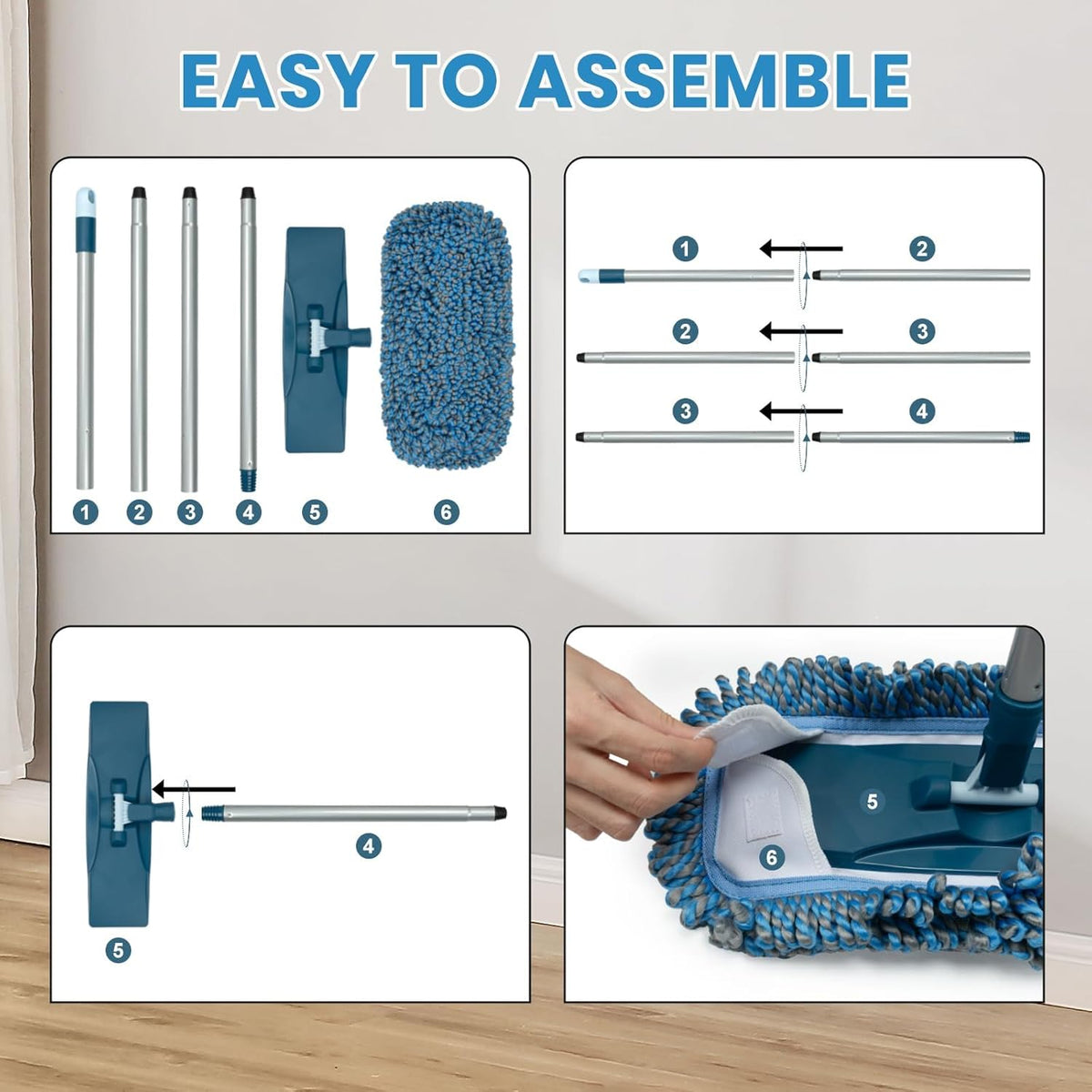 MAVRIZ Microfiber Mops for Floor Cleaning Wet and Dry Mop with 58" Long Handle, Washable Mop Pad 360° Rotating Flat Mop for Hardwood, Laminate, Tile Floor