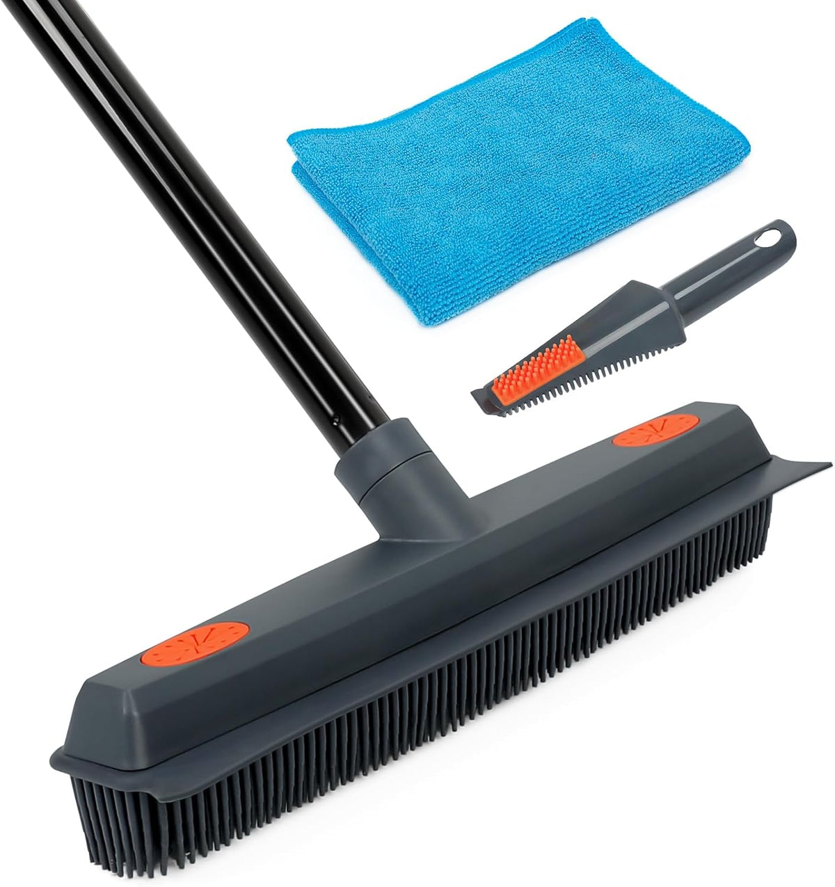 Pet Hair Removal Rubber Broom with Squeegee Carpet Rake for Fluff Rug Silicone Broom for Hardwood Floor