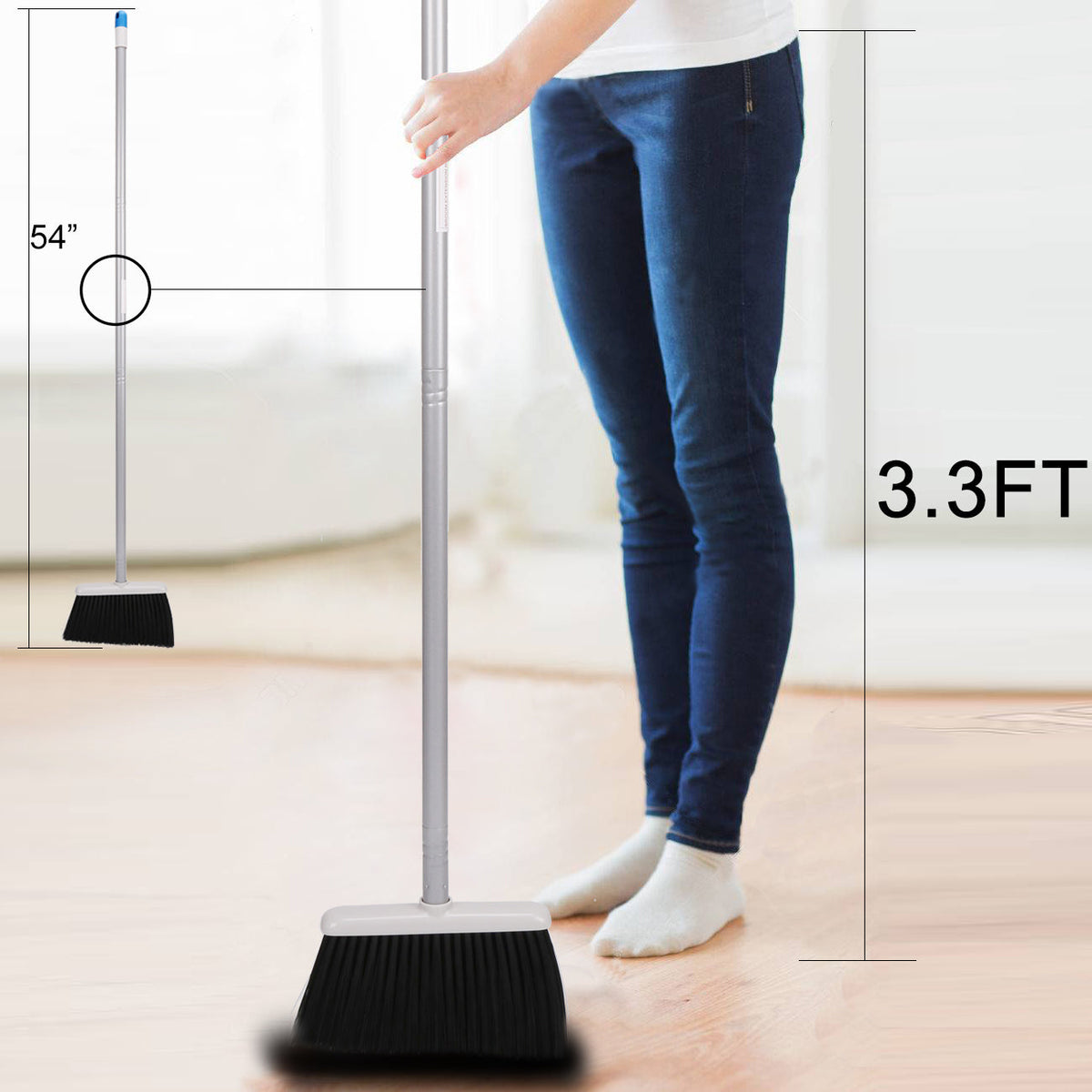 Broom and Dustpan Set, Sweep Set Upright Long Handle Stand Up & Store Indoor Outdoor for Home Kitchen