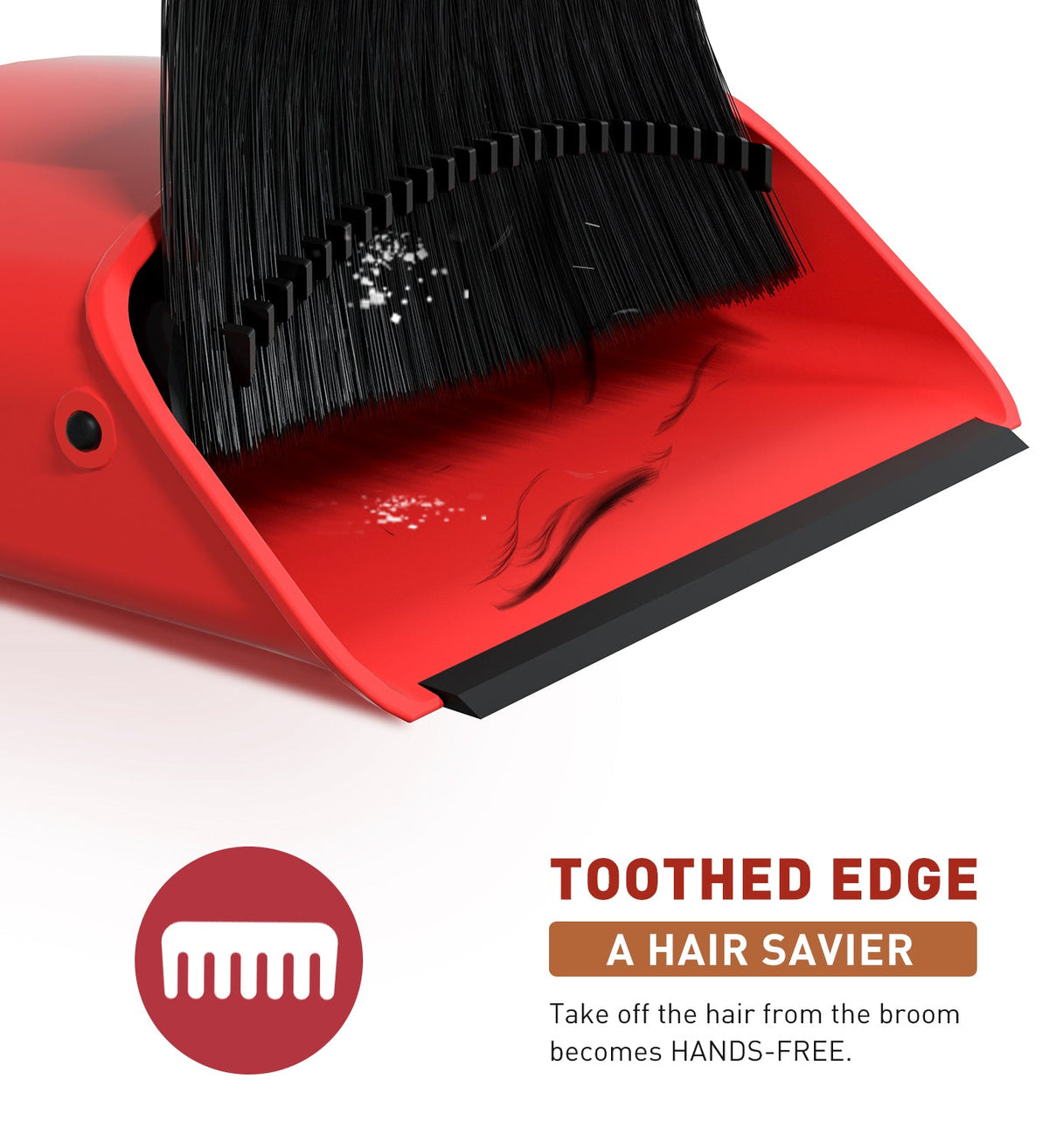 SONCAL Broom and Dustpan Set，Extendable 52" Brooms for Sweeping Indoor Broom with Dustpan Combo Set for Home Kitchen Office Lobby Floor Standing Dust Pan-Red&Black