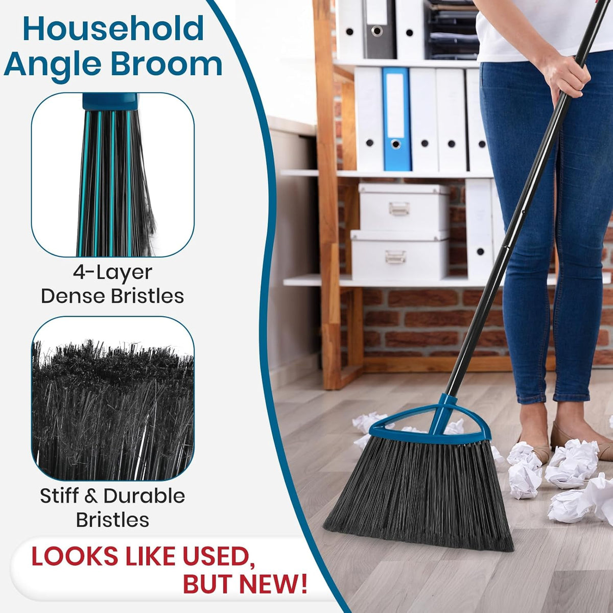 TREELEN 3 Pack Heavy Duty Broom Outdoor with 60" Long Handle Stiff Bristle Kitchen Broom for Sweeping Indoor Angle Broom for Shop Restaurant Garage Patio