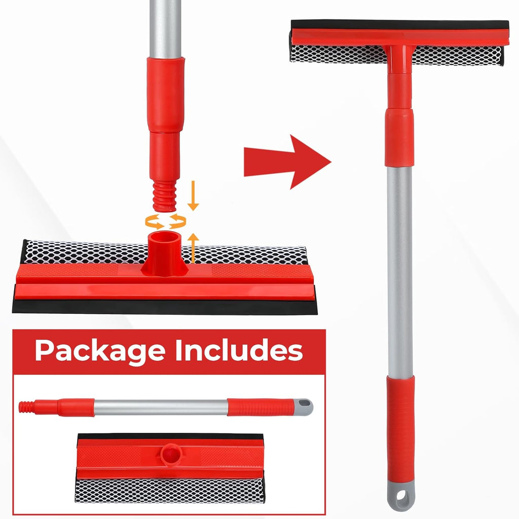 TREELEN Windshield Cleaner Tool 2 in 1 Car Window Squeegee with Extendable Handle (18"-28.5") Window Cleaner with Squeegee and Sponge for Shower, Glass Cleaning
