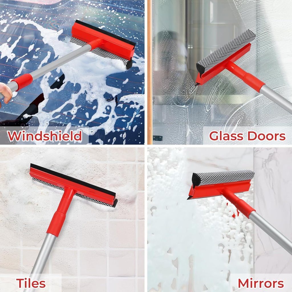 TREELEN Windshield Cleaner Tool 2 in 1 Car Window Squeegee with Extendable Handle (18"-28.5") Window Cleaner with Squeegee and Sponge for Shower, Glass Cleaning