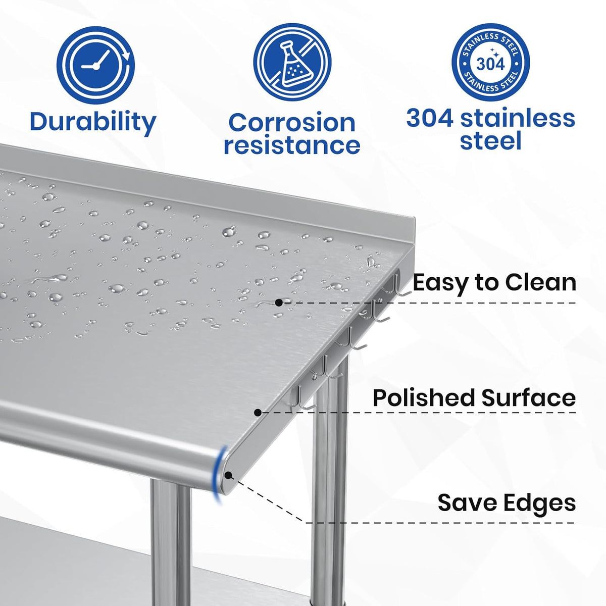 Stainless Steel Table for Prep & Work 24x48 with Backsplash,Wheels,Hooks - Adjustable Height,Work Tables with Undershelf, Easy Assembly, Ideal for Kitchen, Restaurant, Hotel, Home