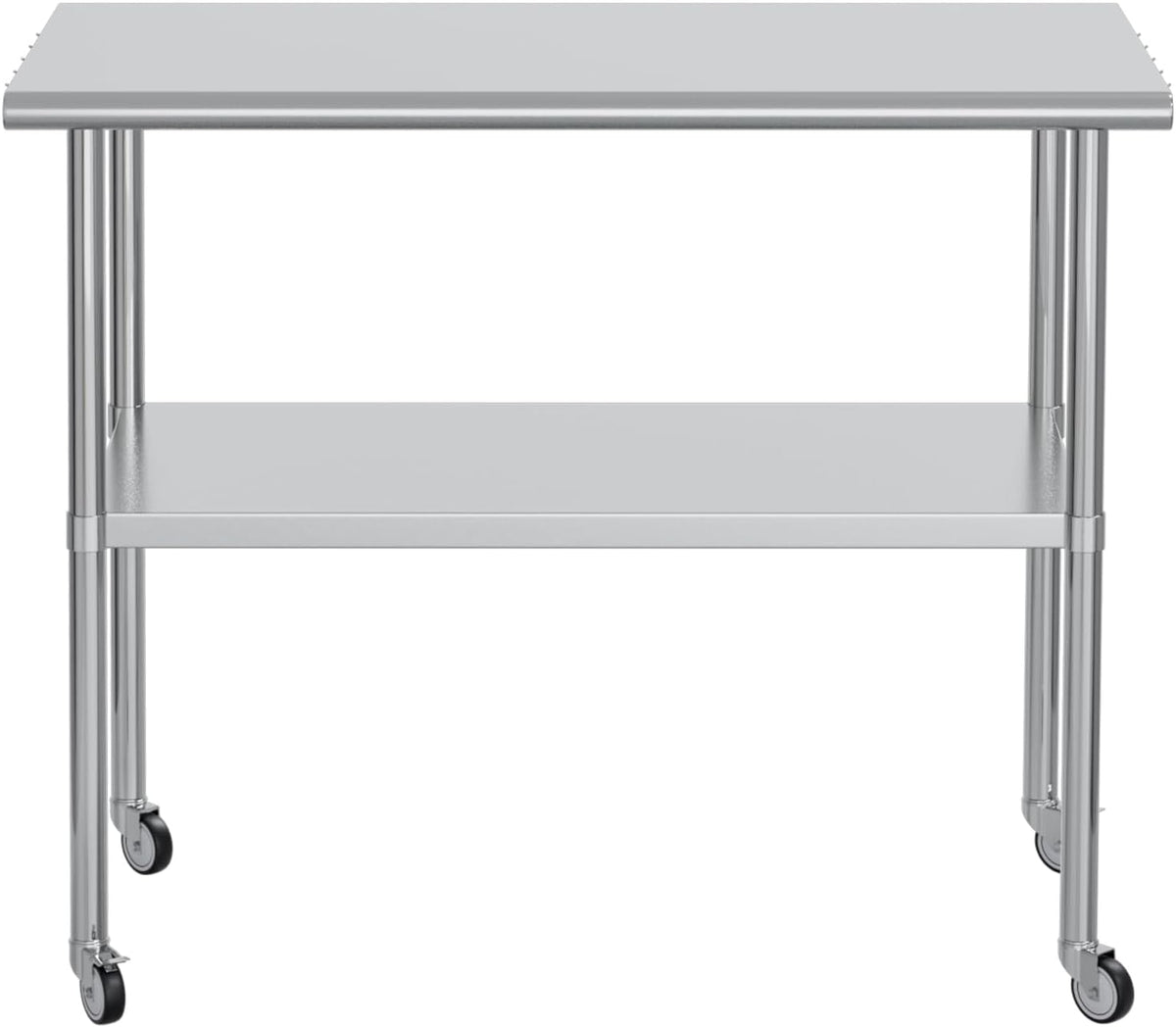 Stainless Steel Work Table 24x48 for Prep with Wheels and Hooks - Adjustable Height, Mobile Large Workspace, Easy Assembly, Ideal for Kitchen, Restaurant, Home, Workshop,Hotel