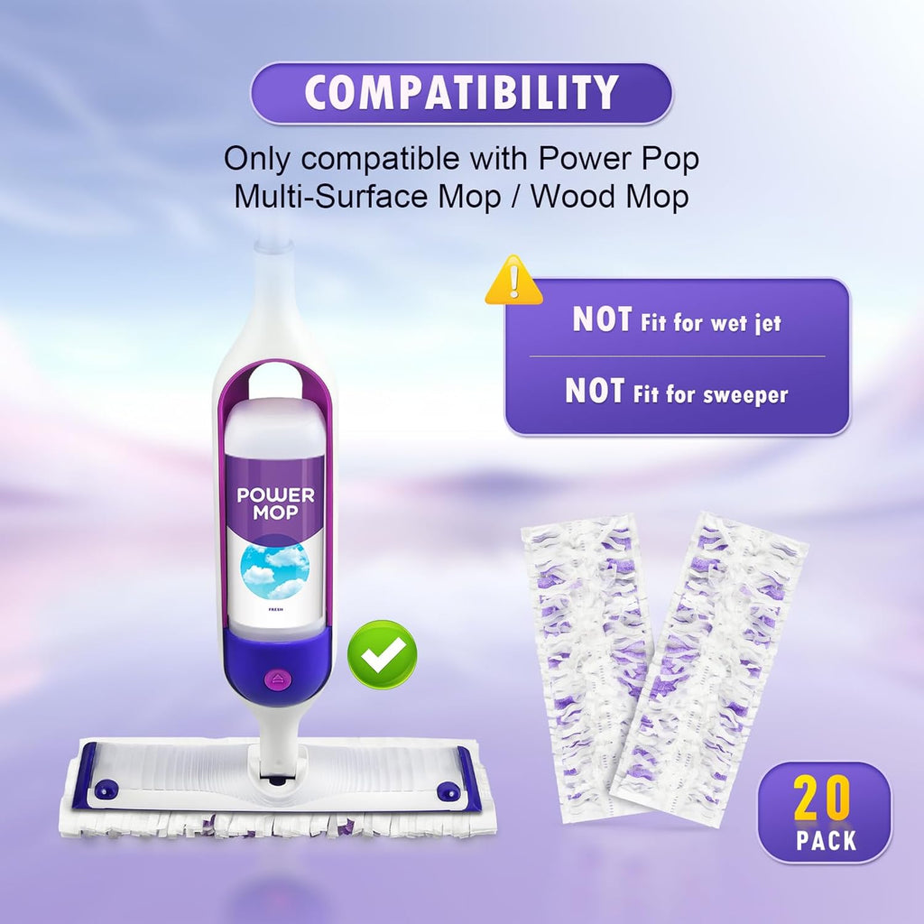 20 Count Disposable Mopping Pad Refills for Power Mop Refills, Unscented Spray Cleaning Repalcement Pads