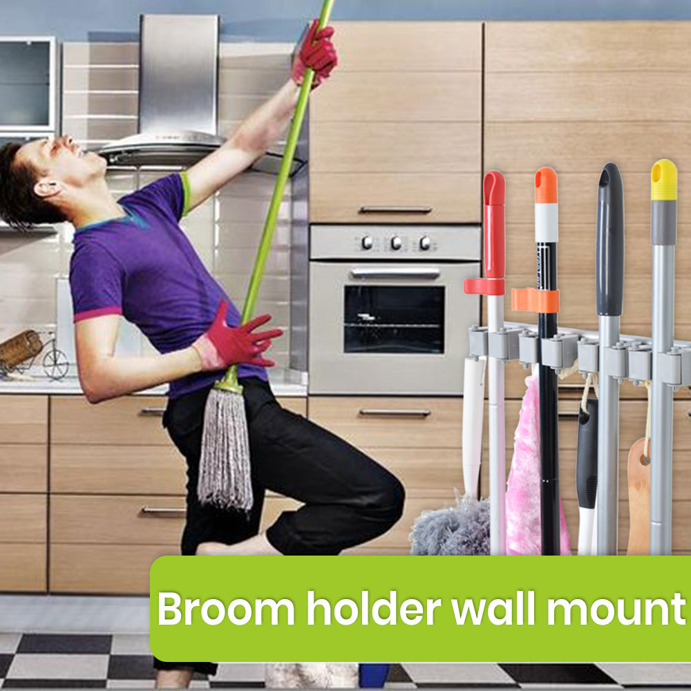Broom and Mop Holder - 4 Position with 4 Hooks 15.7 in