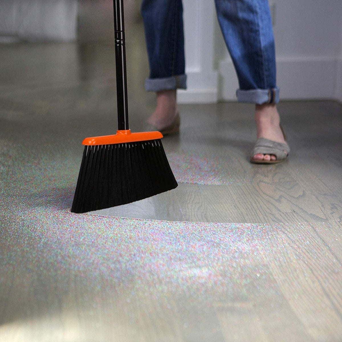 TreeLen Angle Broom and Dustpan Set, Dust Pan Snaps on Broom Handles Orange