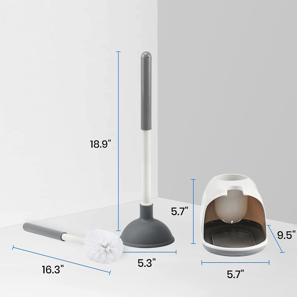 TreeLen Toilet Plunger and Bowl Brush with Holder Combo Set for Bathroom Cleaning