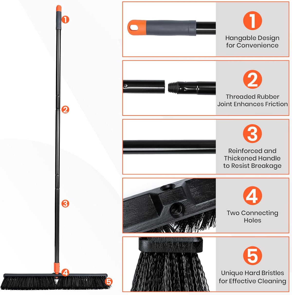 24" Push Broom Outdoor, 63" Long Handle Stiff Bristles Heavy Duty Angle Shop Broom for Sweeping Deck, Yard, Patio, Garden and Concrete Floor
