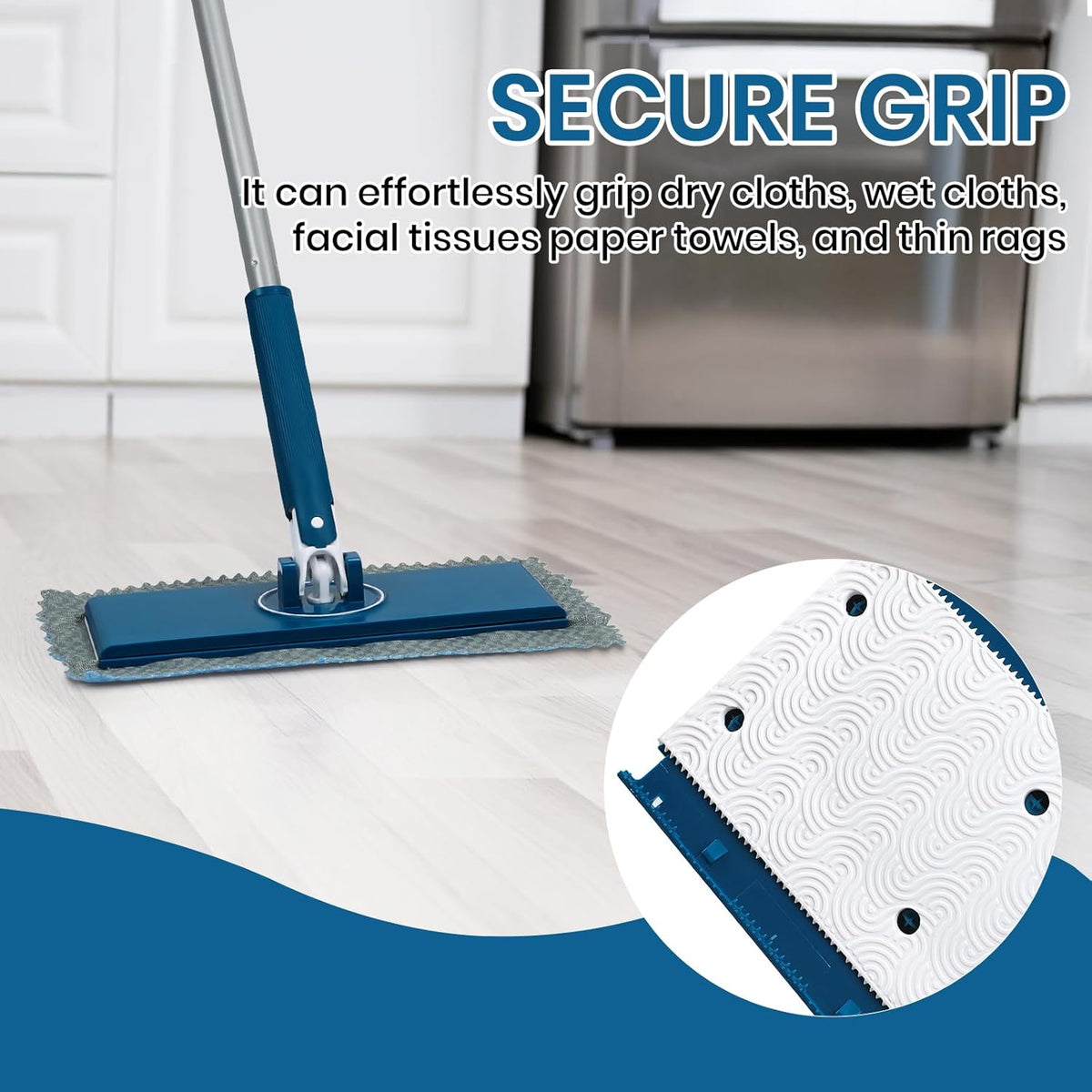 Sweeper Mop Kit Compatible with Swiffer Pads, Small Flat Mop with 2 Reusable Mop Cloths for Hardwood Kitchen Bathroom Pet Hair