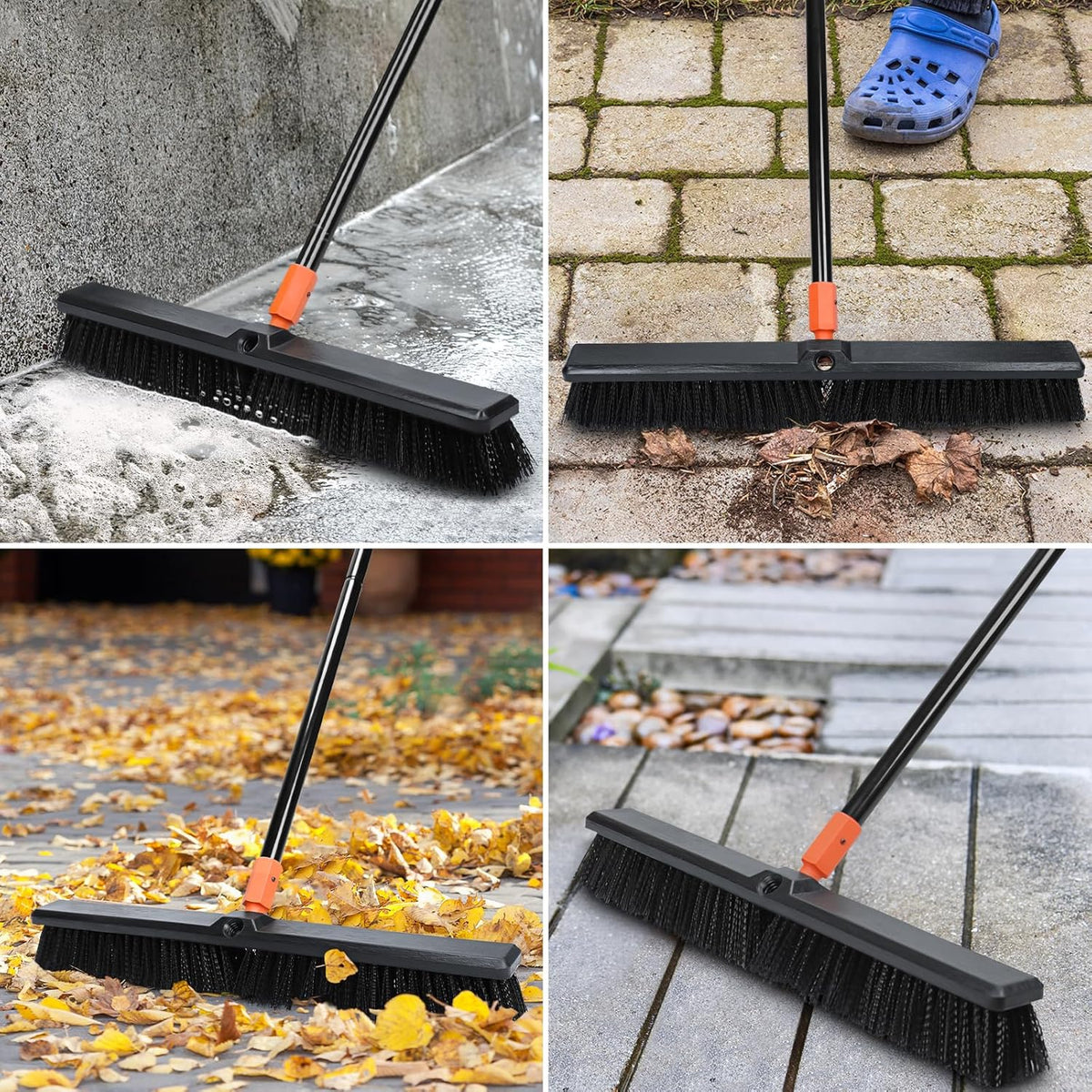 24" Push Broom Outdoor, 63" Long Handle Stiff Bristles Heavy Duty Angle Shop Broom for Sweeping Deck, Yard, Patio, Garden and Concrete Floor