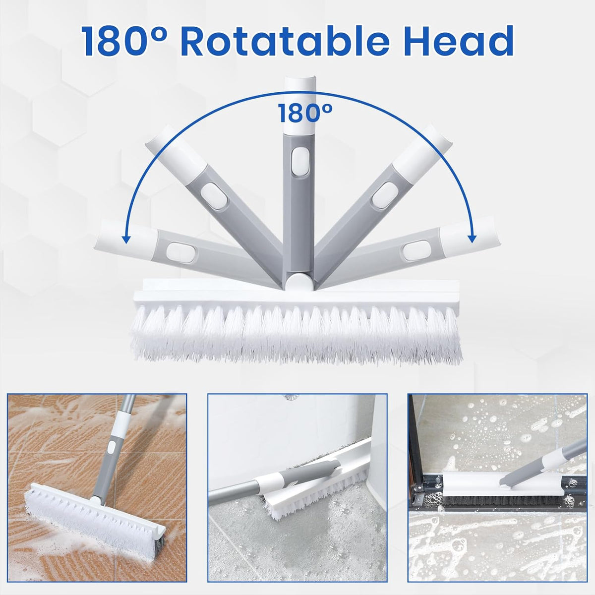 Grout Scrub Brush with Long Handle 57" Double-Sided Floor Scrub Brush V-Shape Grout Cleaning Brush for Tile Floors, Baseboards, Wall, Corners and Deck