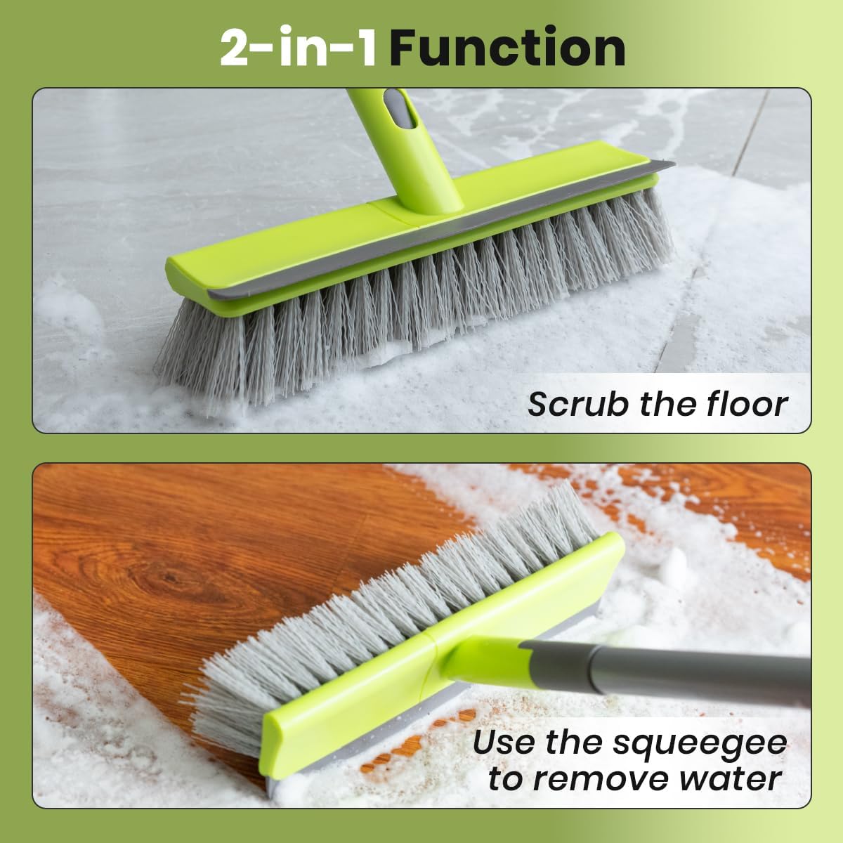 Floor Scrubber Brush, 2 in 1 Scrape and Stiff Bristle Deck Scrubber Brush for Cleaning Concrete, Patio, Garage, Kitchen, Carpet and Bathroom