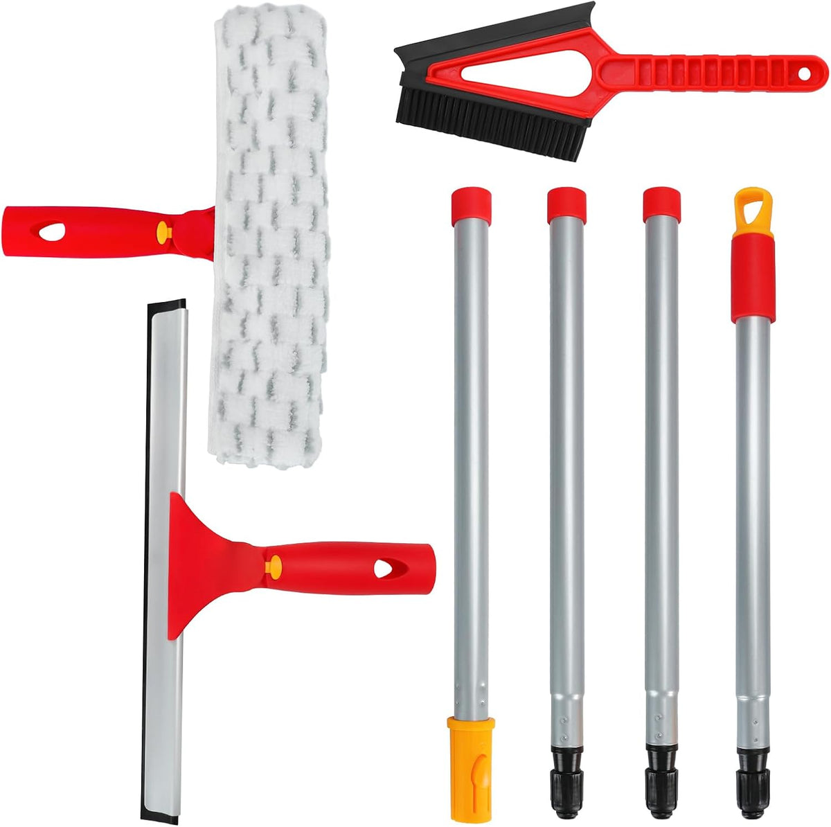 Window Cleaning Kit with Rotatable Squeegee and Microfiber Scrubber Window Cleaner Tool, 57" Long Handle Window Cleaner for Car, Shower, Indoor & Outdoor Glass Door