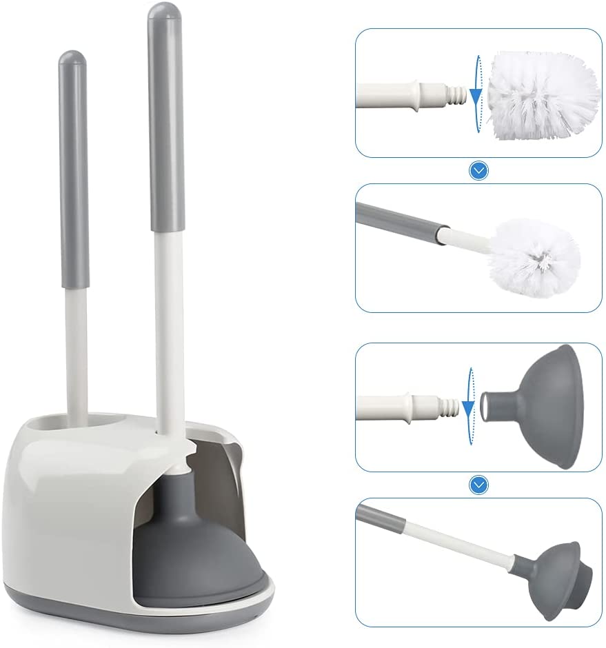 TreeLen Toilet Plunger and Bowl Brush with Holder Combo Set for Bathroom Cleaning