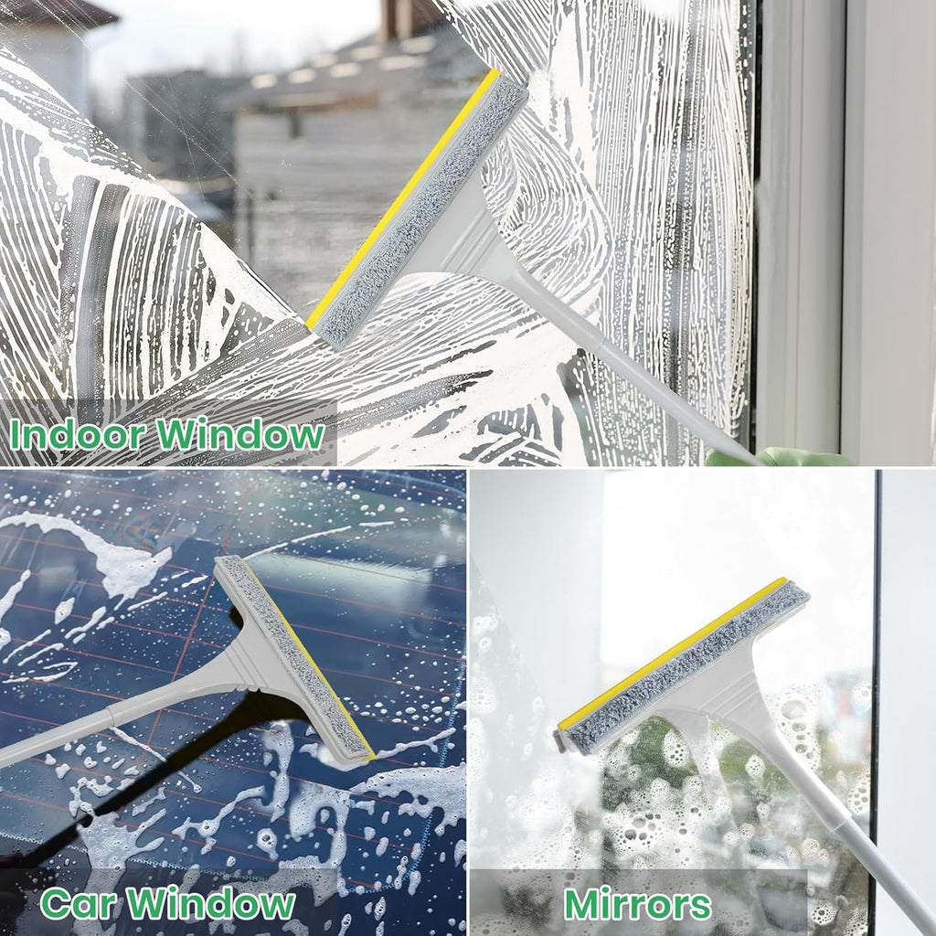 2-in-1 Window Cleaning Squeegee Kit, 42" Car Window Squeegee for Window Cleaning, Window Washing Kit with Extension Pole Household Squeegees
