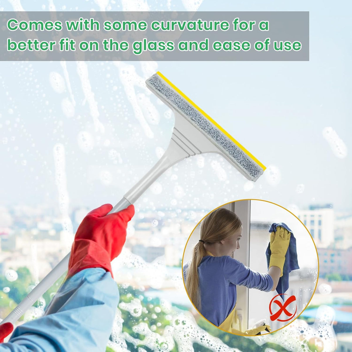 2-in-1 Window Cleaning Squeegee Kit, 42" Car Window Squeegee for Window Cleaning, Window Washing Kit with Extension Pole Household Squeegees