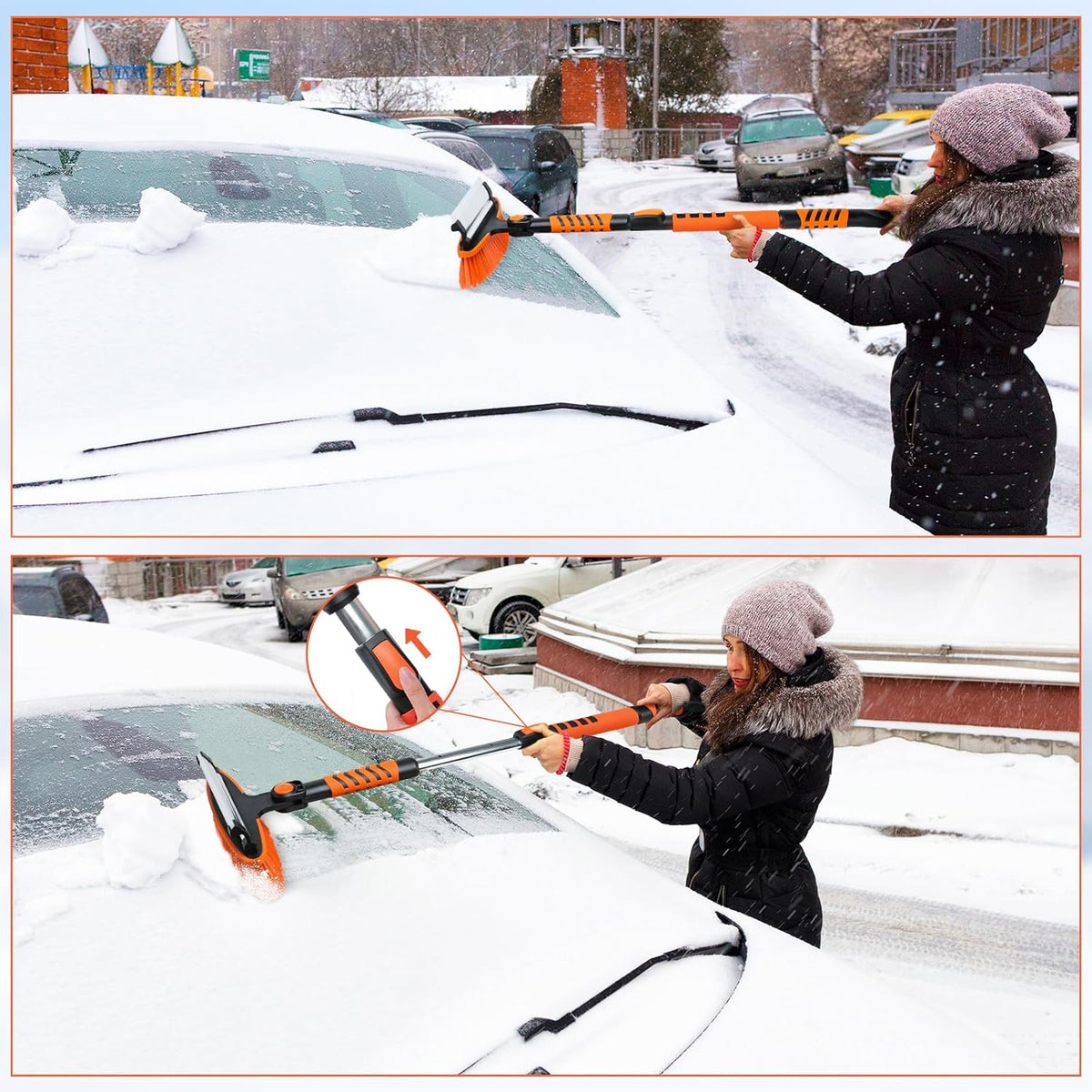 3in1 Snow Brush and Ice Scraper for Car Windshield,42'' Extendable Heavy Duty Snow Broom Vehicle Snow Removal Tool for Car SUV Trucks (42 inch)