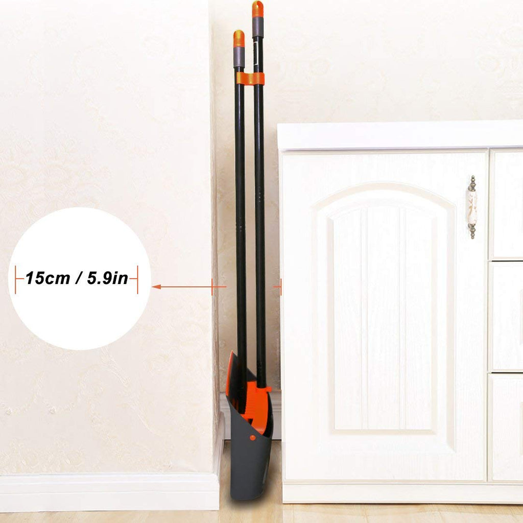 Broom and Dustpan Set, Sweep Set, Upright Broom and Dust pan Combo with 54 Inch Long Handle, Orange and Dark Grey