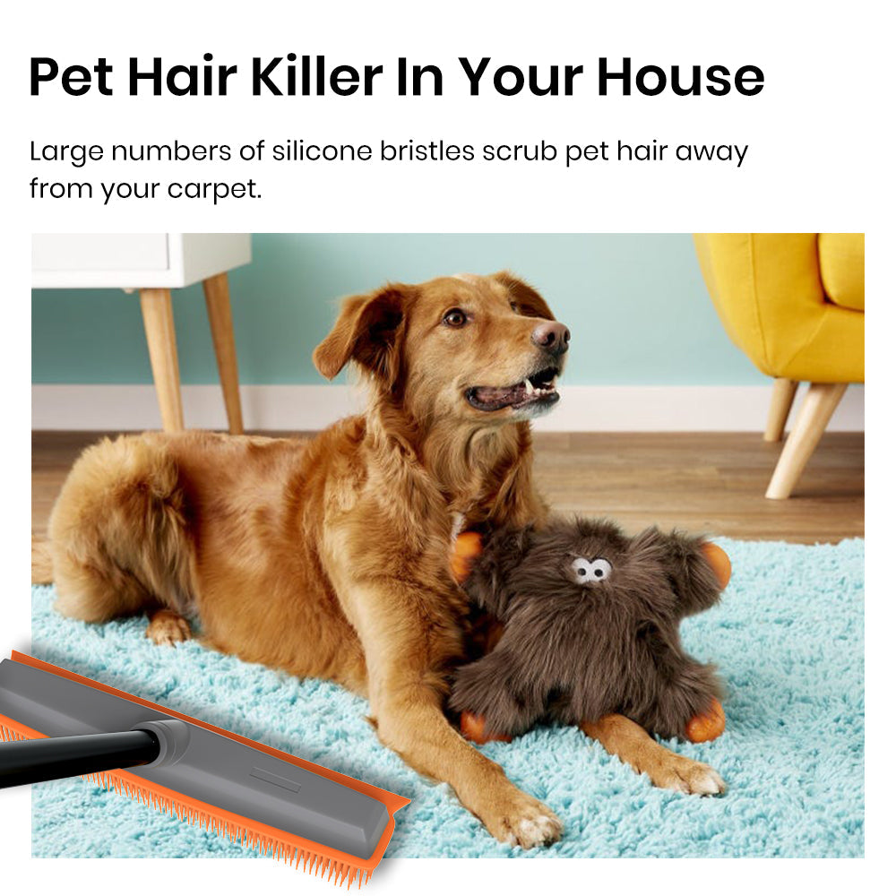 Rubber Broom Pet Hair Broom with Squeege Push Broom Carpet Rake